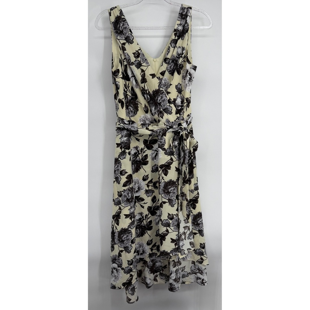 Connected Apparel Womens Floral V-Neck Sleeveless High-Low Dress Yellow Sz 12
